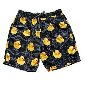 Neff Size M Mens Rubber Ducky Hot Tub Duck Black Swim Trunk Board Shorts EUC
